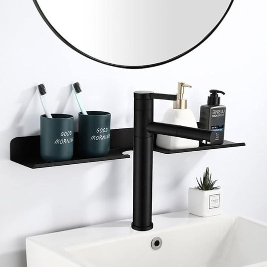 HOTRA Wall Mounted Bathroom Shelf Home Storage Organizer Shelf Shampoo Shelf Spice Rack Display Shelves with Brackets (Color : Black, Size : 60cm)