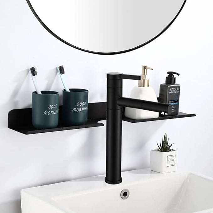 HOTRA Floating Wall Shelves Bathroom Display Shelves Rack for Kitchen Vanity Sink Organizer Metal Counter Shelf Storage (Color : Black, Size : 60cm)