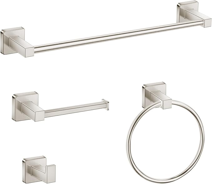 Bathroom Hardware Accessories Set 4 Pieces, Brushed Nickel Stainless Steel Towel Bar Set, Includes 20In Towel Bar, Towel Ring, Robe Towel Hooks,Toilet Paper Holder, Bathroom Towel Rack Set