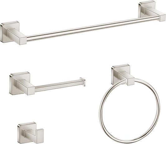 Bathroom Hardware Accessories Set 4 Pieces, Brushed Nickel Stainless Steel Towel Bar Set, Includes 20In Towel Bar, Towel Ring, Robe Towel Hooks,Toilet Paper Holder, Bathroom Towel Rack Set