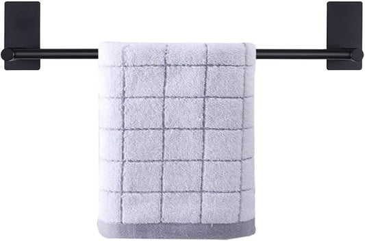 NearMoon Self Adhesive Bathroom Towel Bar- Stainless Steel Bath Wall Shelf Rack Hanging Towel Stick On Sticky Hanger Contemporary Style, NO Drilling (1 Pack, Matte Black, 16-Inch Towel Rack)