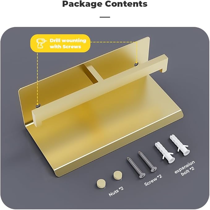 Double Toilet Paper Holder with Shelf, FreshGlow Tissue Holder Brushed Gold, Wall Mount Commercial Toilet Paper Dispenser Phone Shelf Stainless Steel, Tissue Roll for Bathroom