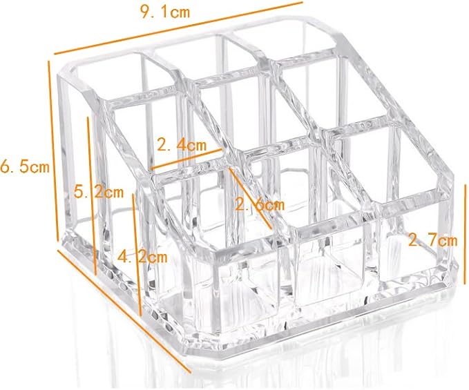 Kamay's Acrylic Transparent Square 9 Grids Lipstick Nail Polish Eyebrow Brush Display Rack (SF-1033)