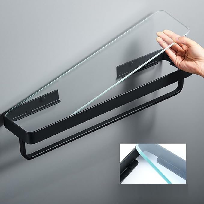 20Inches Bathroom Shelves, Wall Mounted Glass Shelf for Floating Shelf Tempered Glass Shelves 2 Tier Bathroom Wall Organizer(Matte Black)