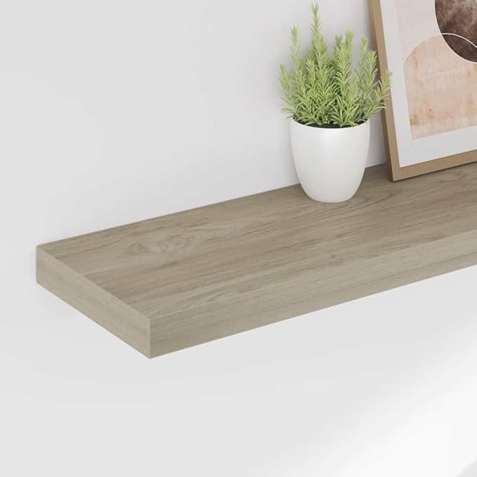 Floating Wall Shelf 35.4 Inch Long Oak Finish Rectangular Display Ledge Modern Wood Storage Organizer for Living Room Bedroom Office