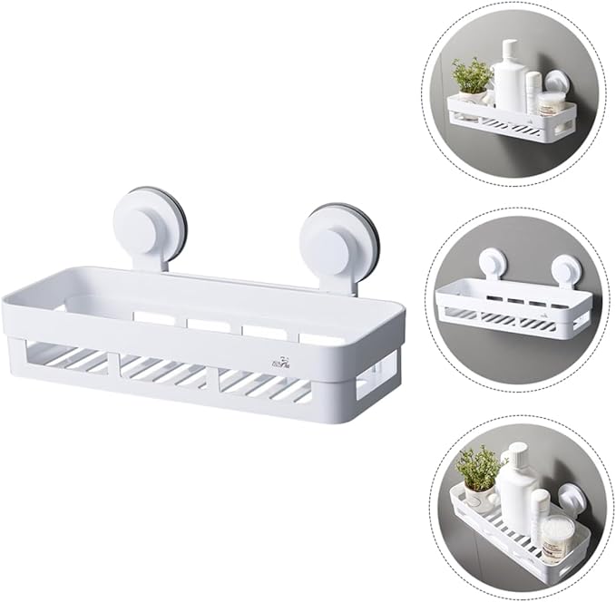 GLEAVI Wall-Mounted Bathroom Shelf Punch-Free Plastic Storage Rack Square Organizer for Bathroom White Easy to Install Space Saver for Toilets and Showers
