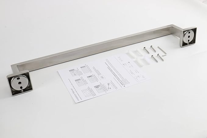 TocTen Bath Towel Rack - Square Base Thicken SUS304 Stainless Steel Towel Bar for Bathroom, Bathroom Accessories Towel Rod Heavy Duty Wall Mounted Towel Holder. (Brushed Nickel, 20)