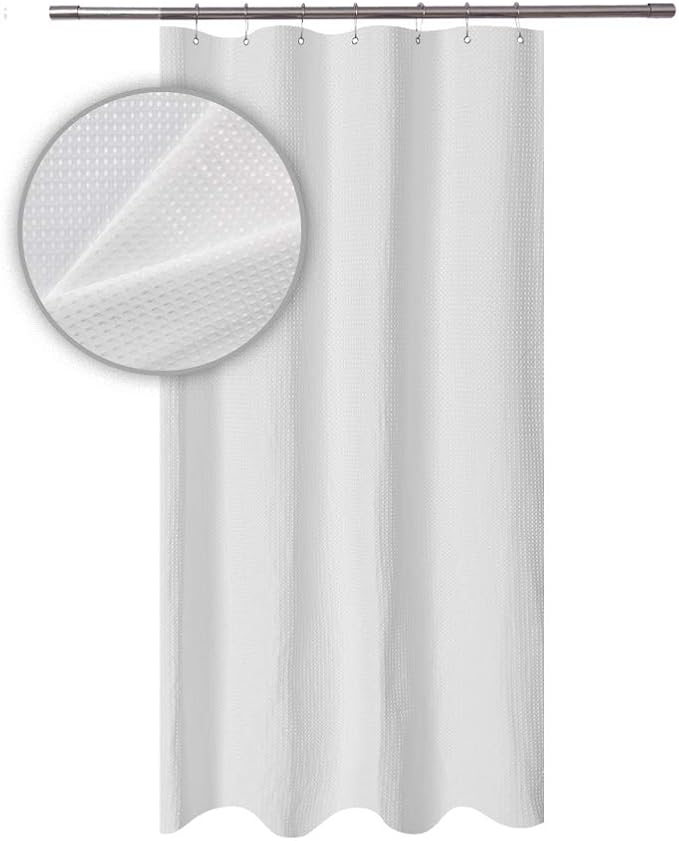 Barossa Design Small Short Shower Curtain Waffle Weave 36 x 60 Inches - 230GSM Heavy Fabric, Water Repellent, Washable, White, 36x60