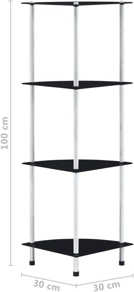 vidaXL Shelf Black Tempered glass, Stainless steel 11.8x11.8x39.4 in