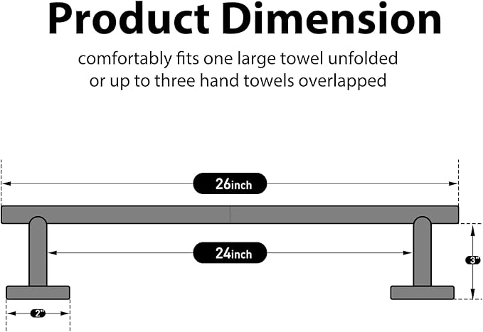 24 Inch Modern Towel Racks for Bathroom, Heavy Duty SUS304 Wall Mounted Towel Bar, Matte Black