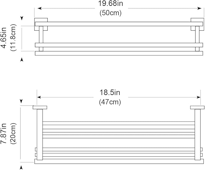 Towel Rack with Shelf 20 Inch Double Towel Racks for Bathroom Matte Black Bath Towel Holder SUS304 Stainless Steel Towel Rack Wall Mounted Modern Towel Hanger
