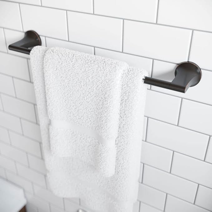 Pfister Pfirst Modern Bath Towel Bar for Bathroom, 18-Inch, Wall-Mounted, Screw-In, Tuscan Bronze Finish, BTBPFM1Y