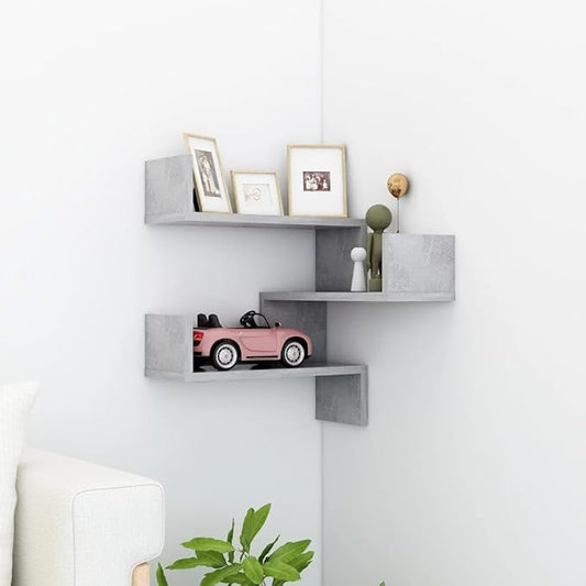 Wall Corner Shelf, Floating Corner Shelves for Living Room Bedroom, 3-Tier Engineered Wood Corner Storage Organizer, Matte Concrete Grey, 15.7x15.7x19.7 in