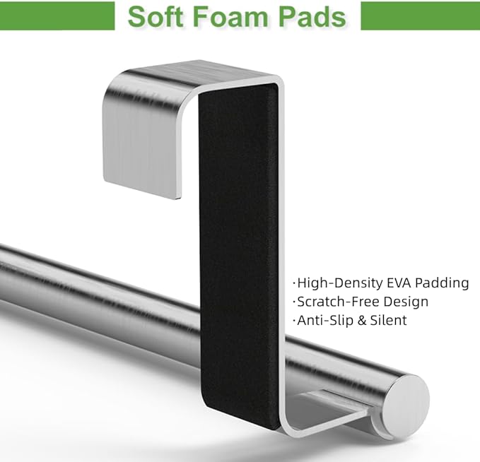 9" Over The Cabinet Towel Bar Holders, Handing Towel and Washcloth Rack for Bathroom and Kitchen, Stainless Steel, 2 Pack (Sliver)