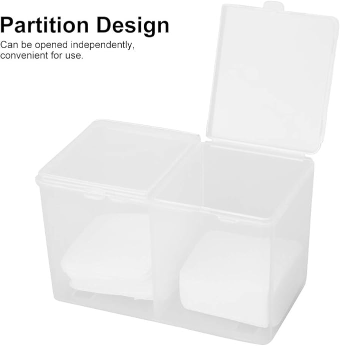 Sonew 2 Grids Storage Box, Multipurpose Cosmetic Organizer, Space Saving, Multifunction Transparent Storage Pads Swabs Container