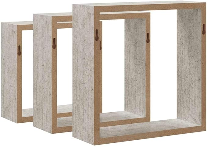 Set of 3 Wall Cube Shelves, Decorative Floating Display Shelf for Living Room, Bedroom or Office, Modern Concrete Gray MDF Storage Organizer