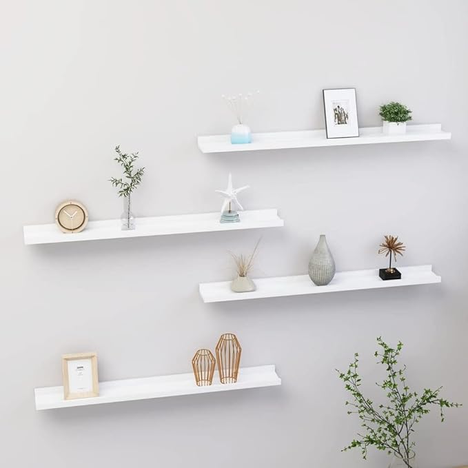 Wall Shelves 4 pcs White 31.5x3.5x1.2 Inches MDF Floating for Living Room Bedroom Storage Display Organizer Decorative Wall Mounted Shelves