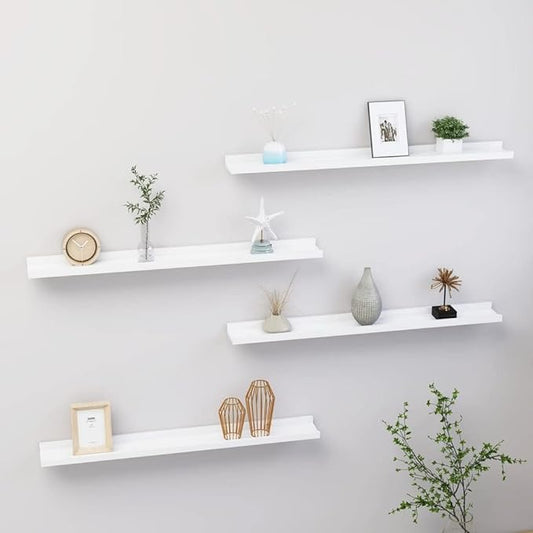Wall Shelves 4 pcs White 31.5x3.5x1.2 Inches MDF Floating for Living Room Bedroom Storage Display Organizer Decorative Wall Mounted Shelves