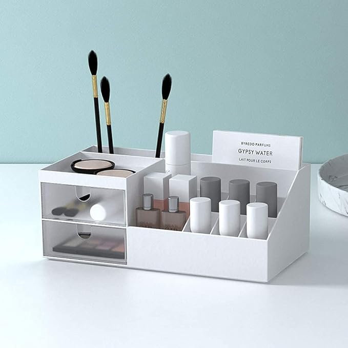 AfooBezos White Makeup Organizer For Makeup Desk Organizers, Makeup Organizers Small Nail Desk Organizer Makeup, Make Up Organizer Skincare Organizer Make Up Holder