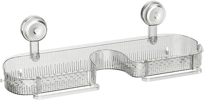 Removable Bathroom Storage Rack Suction Rack for Shampoo Bottles Kitchen Stand with Drain Holes Non-Slip Stand Rent-Friendly Bathroom Shelf