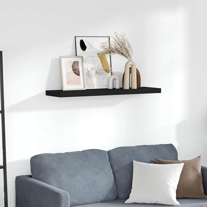 Floating Wall Shelf 35.4 Inch, Matte Black Decorative Honeycomb MDF Storage Display Ledge for Living Room Bedroom Office, Minimalist Invisible Mount Shelves