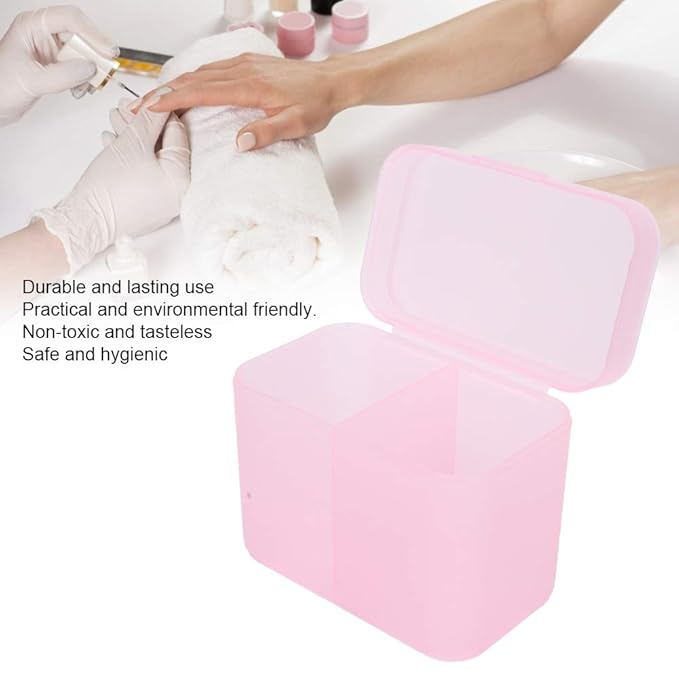 2 Grids Nail Storage Box Nail Polish Remover Pad Storage Box Container Box Plastic Box Transparent Box Makeup Storage Box Safe and Hygienic Suitable for Home Salon(PINK)