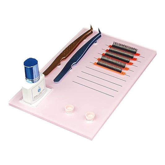 Acrylic Eyelash Grafting Pallet, Lash Tile holder, Bigger Size Glue Cups Eyelash Extensions Storage Gasket Pads with Magnetic Suction for 2 Tweezers (Pink-7.87x5.12in)