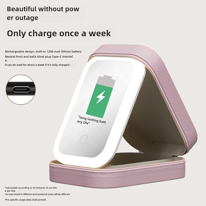 Cosmetic storage box with light mirror integrated dresser desktop skincare organizer Dustproof portable box (Cream white storage box)