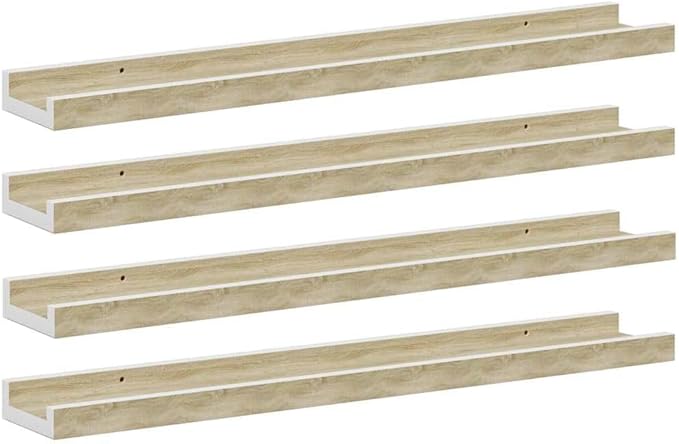 Wall Shelf Set of 4, 23.6 Inch Floating Shelves for Wall Decor, Modern MDF Storage Display Ledges for Bedroom, Living Room, and Office, White and Sonoma Oak Finish