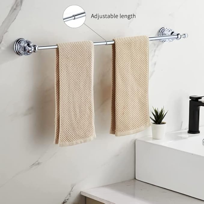 Leyden Crystal Bathroom Hardware Set, Chrome Bathroom Accessories Silver Towel Ring Towel Bar Toilet Paper Holder Coat Hooks Wall Mounted Polished 4 Pieces with Crystal Ball Base Designed