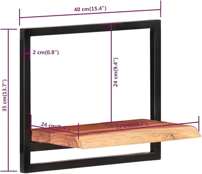 Floating Wall Shelves 2 Pack Solid Acacia Wood with Steel Frame 15.7x9.4x13.8 Inches Rustic Display Shelving for Living Room Bedroom Kitchen Decor