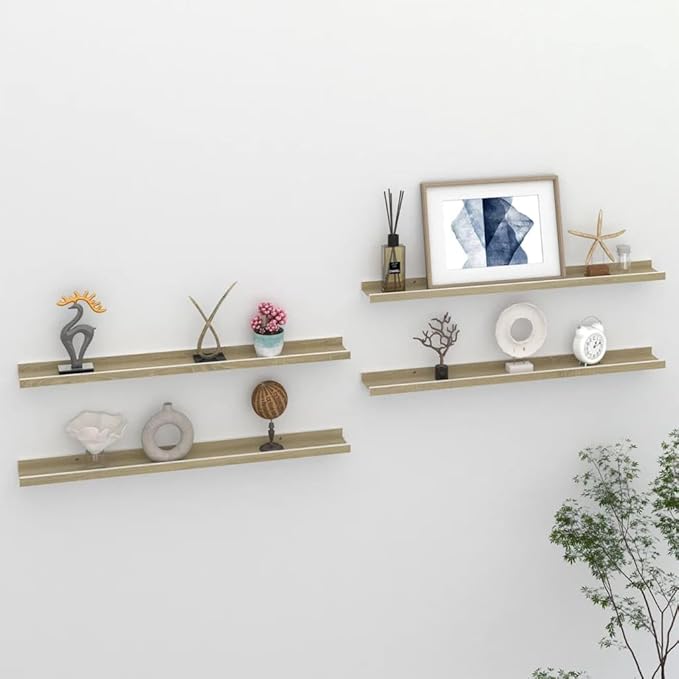 Wall Shelves 4 Pack White and Sonoma Oak Floating Shelves 31.5 Inch for Living Room Bedroom Kitchen Storage Display Organizer Modern Decorative Shelving Units