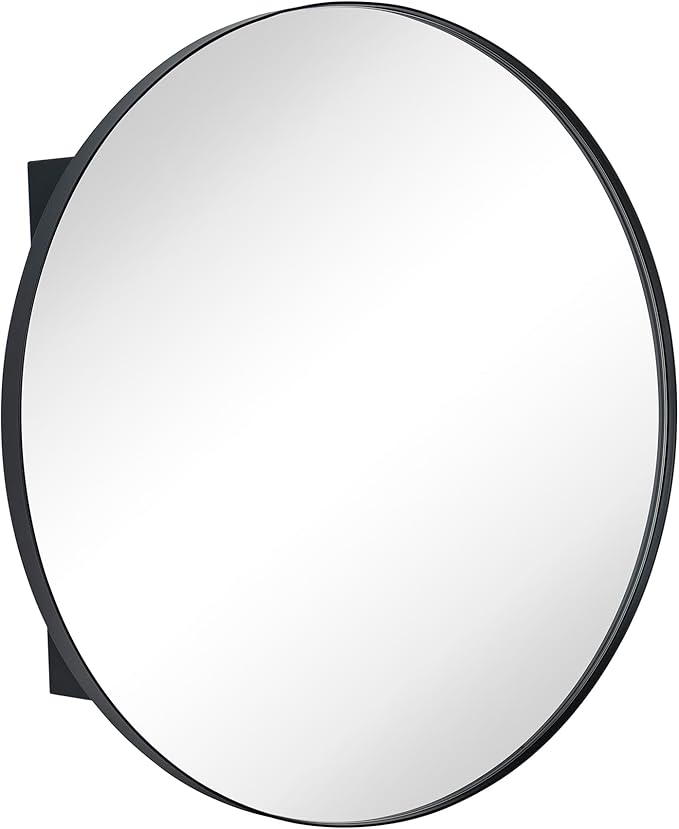 Surface Mount Black Round Circle Bathroom Medicine Cabinet with Mirror Circlular Shaped Stainless Steel Metal Framed Medicine Cabinets Bathroom Cabinet with Mirror 24'' Diameter