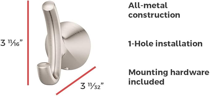 Pfister Willa Towel Hook, Bathroom Towel Hook, Wall-Mounted, Screw-In, Brushed Nickel Finish, BRHWLL0K