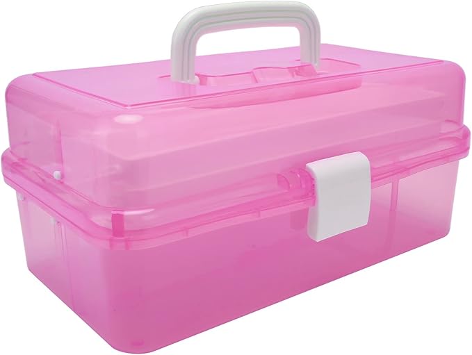 Zerodis 3 Layers Storage Box, Transparent Lid Plastic Portable Storage Box Sturdy Non Deformable Storage Case with Handle Art Craft Storage Box for Cosmetics Jewelry Nail Tools (Red)