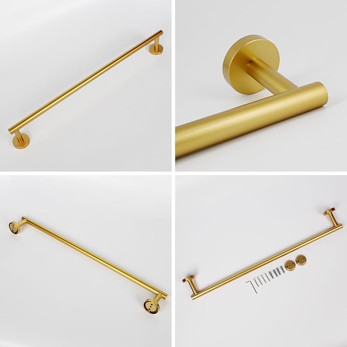 Stainless Steel 24-Inch Bathroom Single Towel Bar Gold Towel Holder, Wall Mount Towel Back Rod Hotel Style