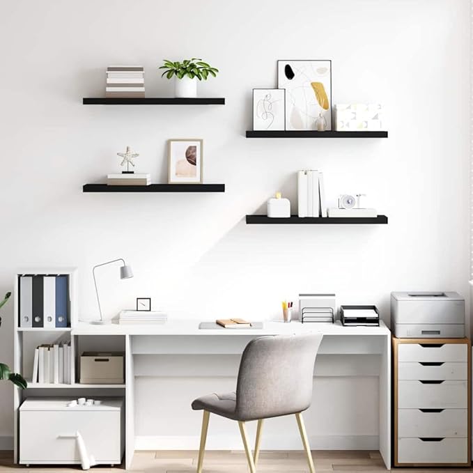 Set of 4 Floating Wall Shelves, Modern Matte Black Rectangular Display Ledge for Bedroom, Living Room, and Office, Decorative Storage Shelving Unit, 31.5 Inch