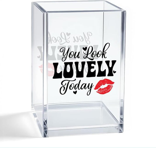 You Look Lovely Today Acrylic Makeup Brush Organizer Holder, Women Vanity Storage Accessory, Back to School Graduation Gifts for Daughter Niece Sister, Birthday Gifts for Friend Make up Lover