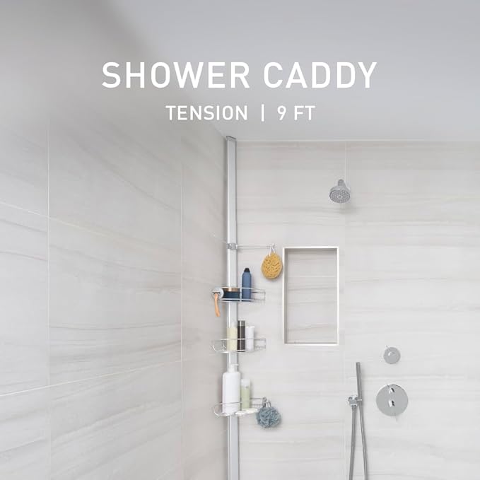 simplehuman 9' Tension Pole Shower Caddy, Stainless Steel and Anodized Aluminum