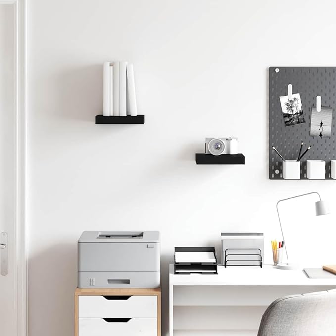 Set of 2 Floating Wall Shelves, Modern Honeycomb Geometric Display Ledges, Matte Black MDF Compact Storage Racks for Living Room Bedroom Decor