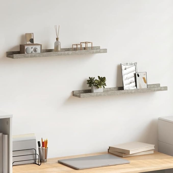 Floating Wall Shelves Set of 2, 23.6-Inch Modern Display Ledge for Bedroom, Living Room, and Office, Decorative Concrete Grey MDF Storage Shelves
