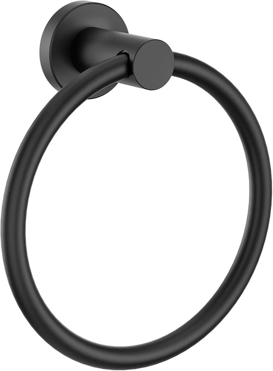 FORIOUS Towel Ring, SUS304 Stainless Steel Modern Hand Towel Holder Rack Hanger Round for Bathroom Wall Mounted, Ideal for Bath, Kitchen, RV, Matte Black