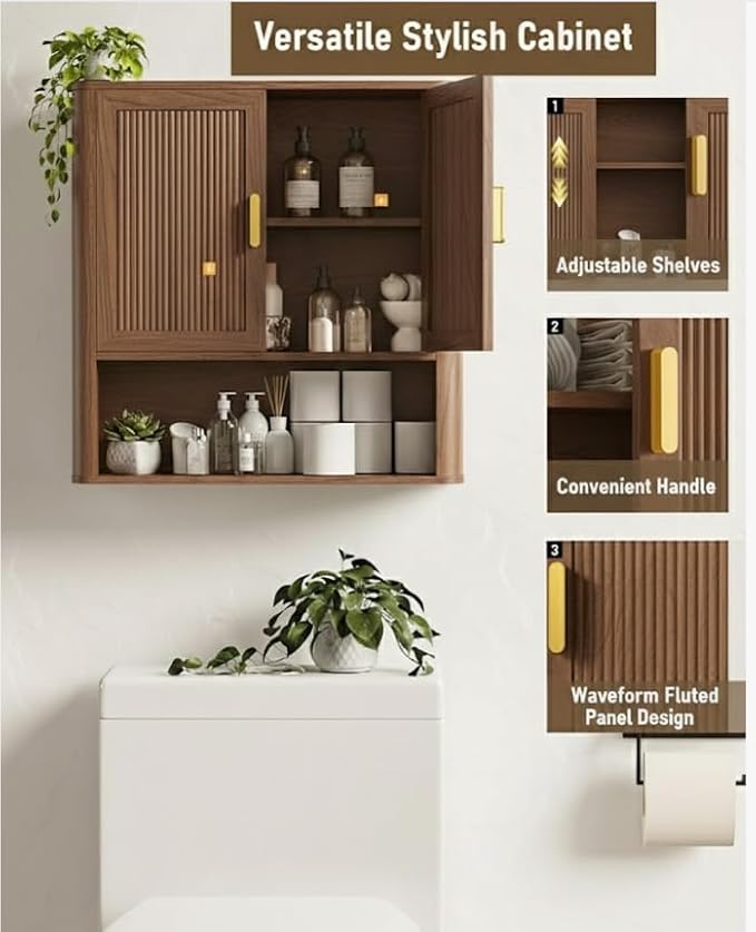 INNOD Bathroom Storage Cabinet, Medicine Cabinet with Adjustable Wood Shelf & Doors, Over The Toilet Storage Cabinet for Laundry Room & Kitchen & Living Room (Walnut)