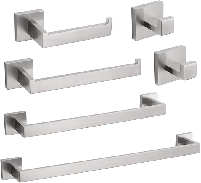 VELIMAX Premium Stainless Steel 6 Pieces Bathroom Hardware Set Wall Mounted Bathroom Accessories Kit Modern Towel Bar Set - 20 Inches and 23.6 Inches, Brushed