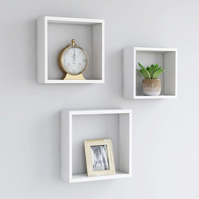 White Wall Cube Shelves 3 pcs MDF Corner Display Organizer with Invisible Mounting for Living Room Bedroom Home Decor Storage Solution