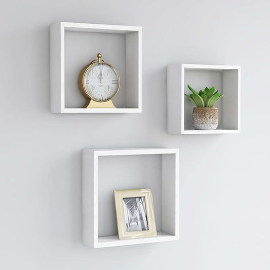 White Wall Cube Shelves 3 pcs MDF Corner Display Organizer with Invisible Mounting for Living Room Bedroom Home Decor Storage Solution
