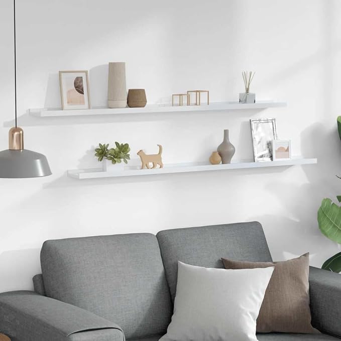 Set of 2 Floating Wall Shelves, 45.3 Inch Long Modern Display Ledge for Living Room, Bedroom, and Home Decor, White MDF Wall Mount Storage Shelf