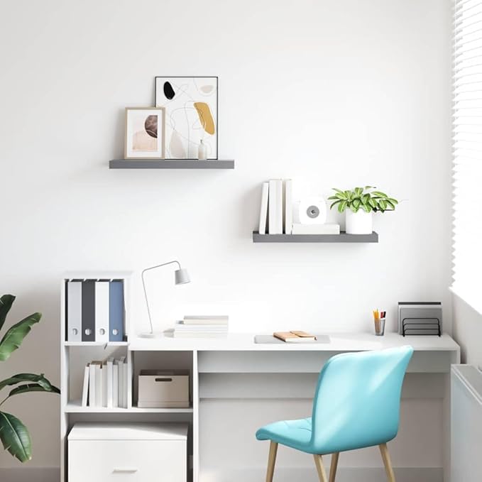 Floating Wall Shelves Set of 2, Modern Decorative MDF Shelving Units for Bedroom, Living Room, Office, Matte Gray Rectangular Display Storage Organizer, 23.6 inch