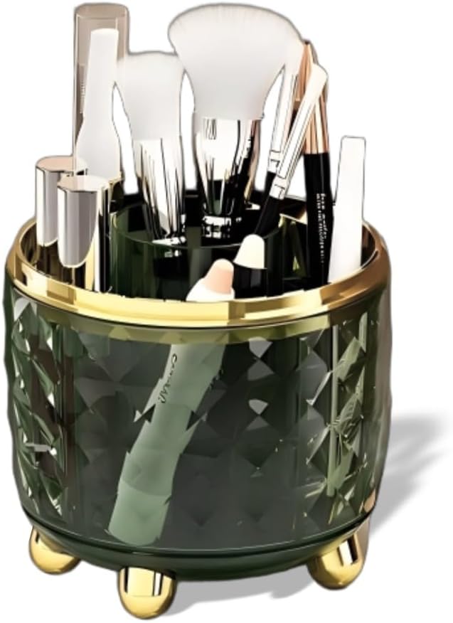 360° Rotating Makeup Organizer, Spinning Cosmetic Storage Tower with 5 Shelves, for Desktop Vanity Organizer, Bathroom and Stationery (Dark Green)