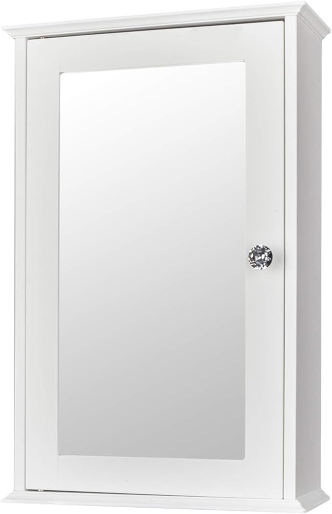 White Mirrored Bathroom Medicine Cabinet, Wall Mount Bathroom Storage Cabinet with with Single Glass Door & Adjustable Shelf